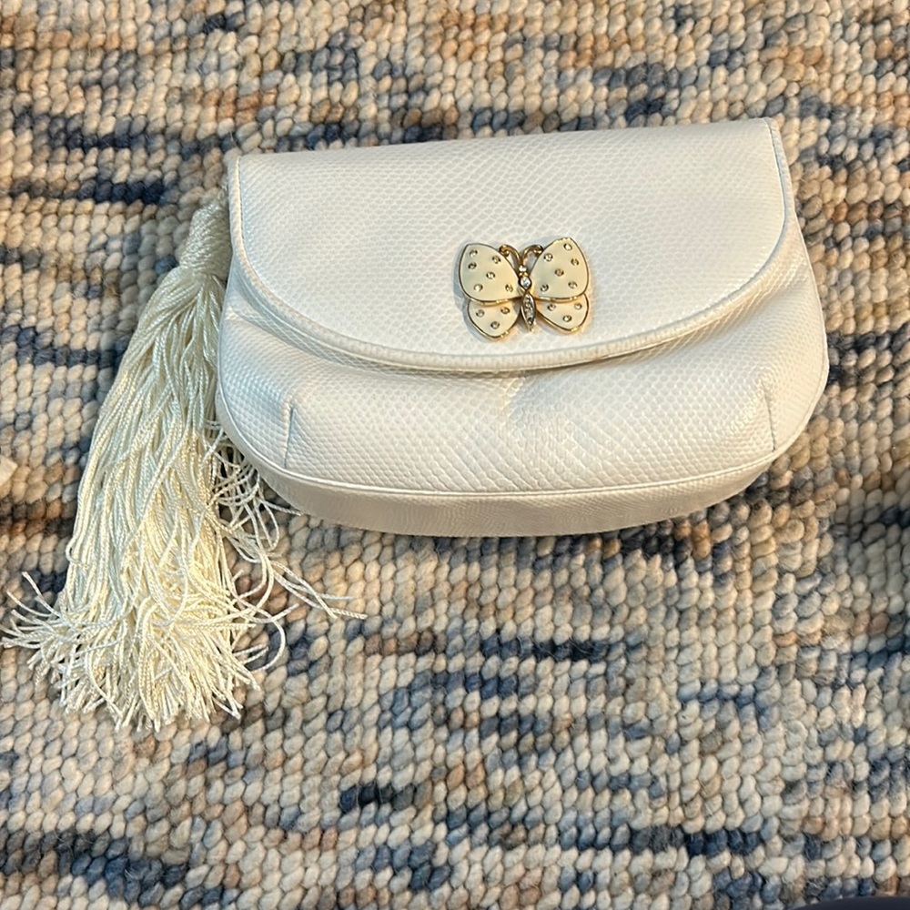 Judith Leiber White Lizard/Snake Pattern Bag With… - image 1